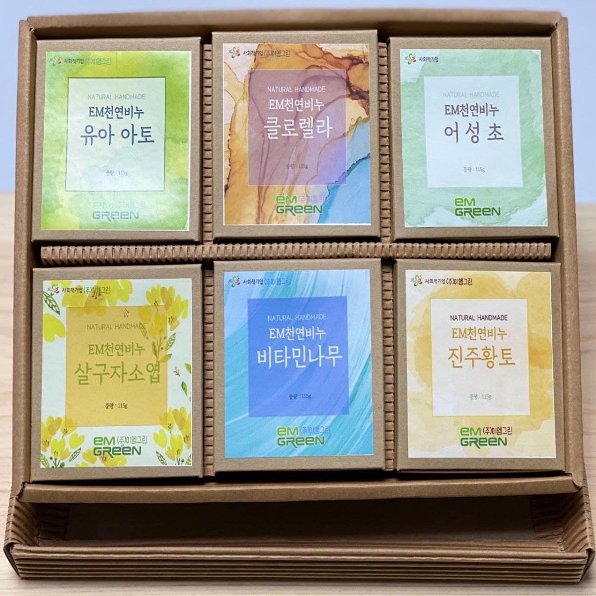EM천연 미용비누 6종 (어성초/살구자소엽/진주황토/비타민나무/유아아토/클로렐라)