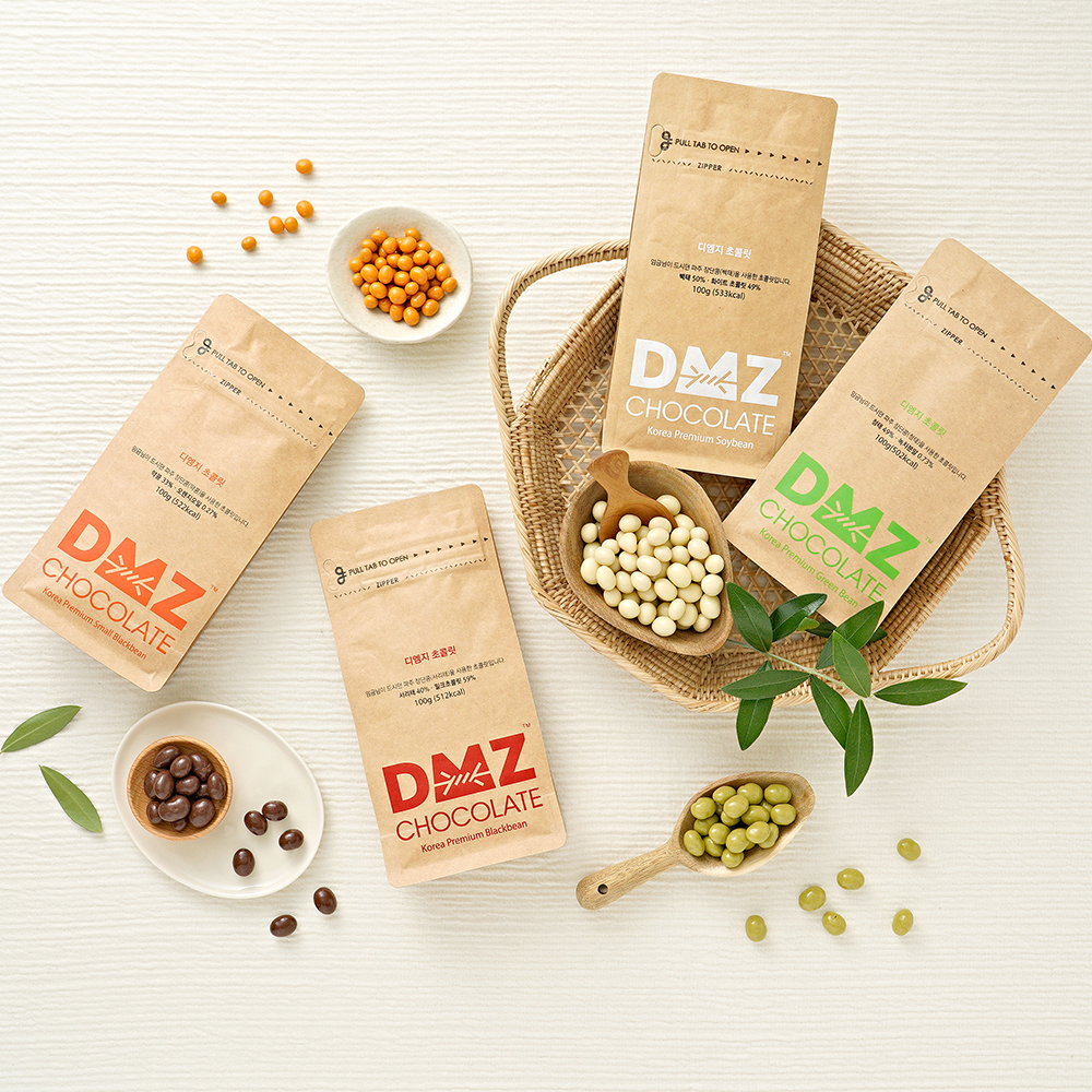 [경제강대][DMZ 드림푸드] 파우치 장단콩 초콜릿 (밀크 서리태, 화이트 백태, 녹차 청태, 오렌지 약콩) 100g