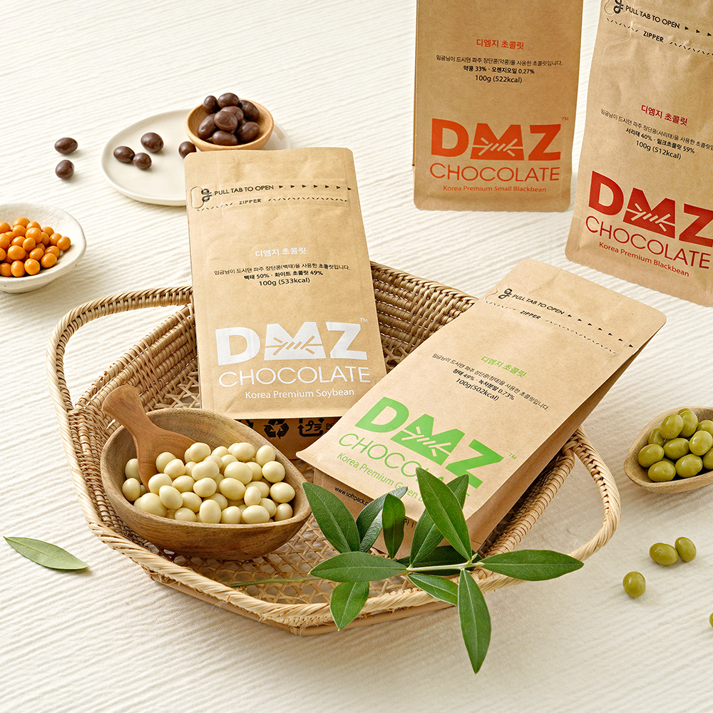 [경제강대][DMZ 드림푸드] 파우치 장단콩 초콜릿 (밀크 서리태, 화이트 백태, 녹차 청태, 오렌지 약콩) 100g