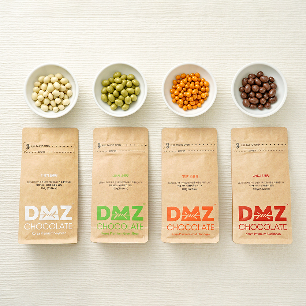 [경제강대][DMZ 드림푸드] 파우치 장단콩 초콜릿 (밀크 서리태, 화이트 백태, 녹차 청태, 오렌지 약콩) 100g