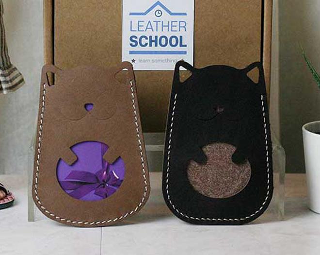 레더스쿨 고양이 카드 명함 지갑 가죽공예 DIY 키트
