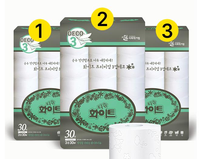 화이트 두루마리 화장지 3겹30MX30롤 3팩 천연펄프 - 피플인스
