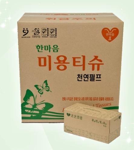 한마음 미용티슈 HM-FT-T250 (T250매)-(사)한마음장애인복지회(한마음사업단)-차세대 판로플랫폼 스토어(STORE) 36.5