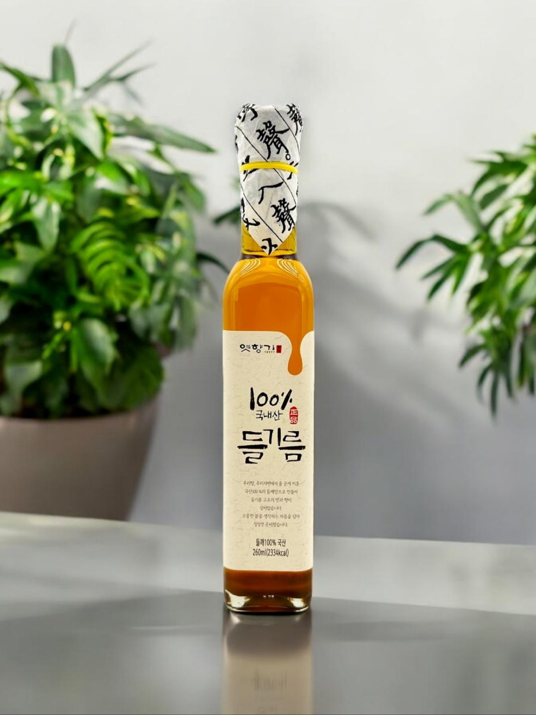 [마을기업,전통식품] 살짝 볶아 맑고 향긋한 들기름 260ml (국산들깨100%)