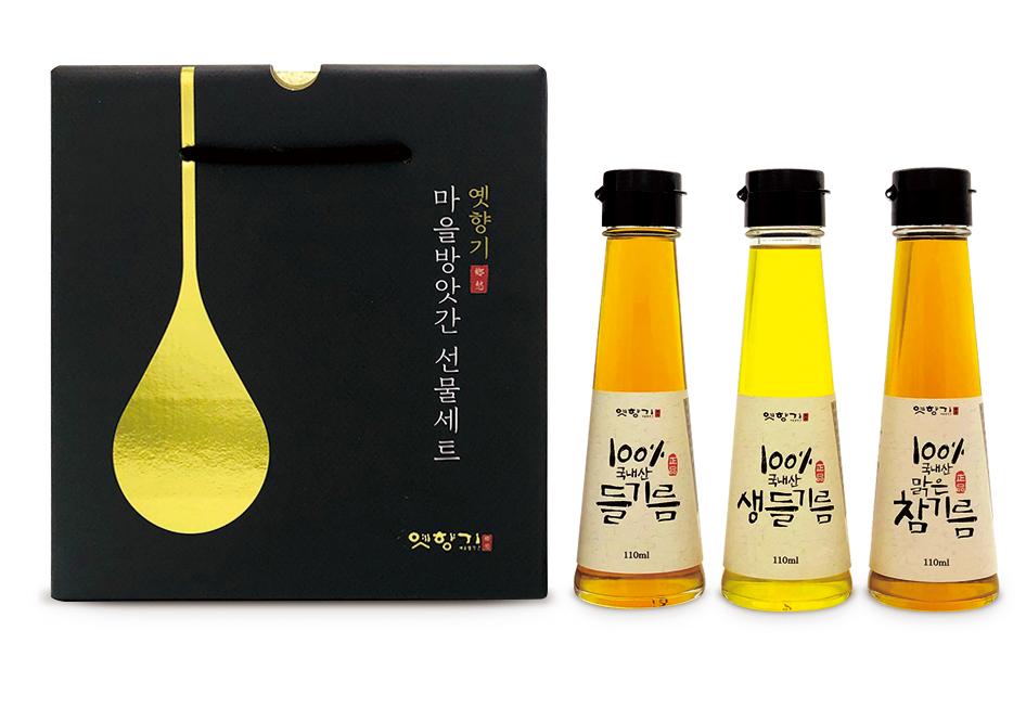 [옛향기마을방앗간] 세트 6호 참기름+들기름+생들기름 (110ml) 국산깨100%