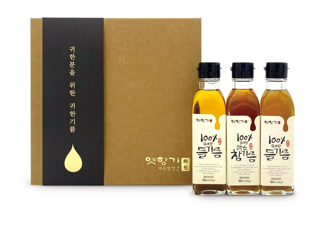 [옛향기마을방앗간] 세트 5호 참기름+들기름+들기름 (180ml) 국산깨100%