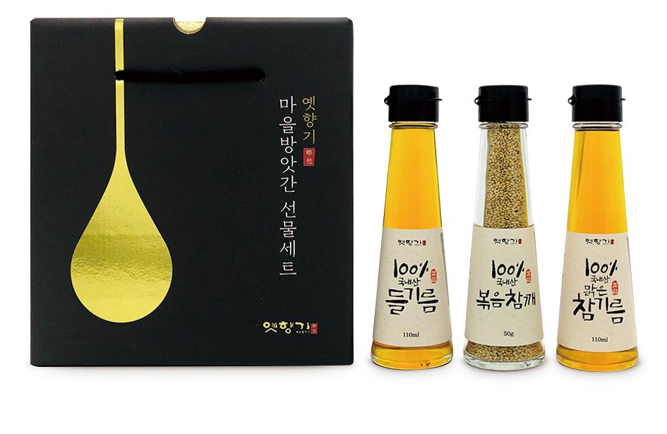 [옛향기마을방앗간] 세트 7호 참기름+들기름110ml+볶음참깨50g (국산깨100%)