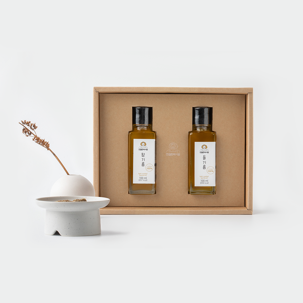 [친절한박서방] 나혼자 선물세트 - 직접 농사지은 100% 국내산 참기름,들기름 (100ml x 2병):2종세트, 2종세트+들깨가루80g : 3종세트