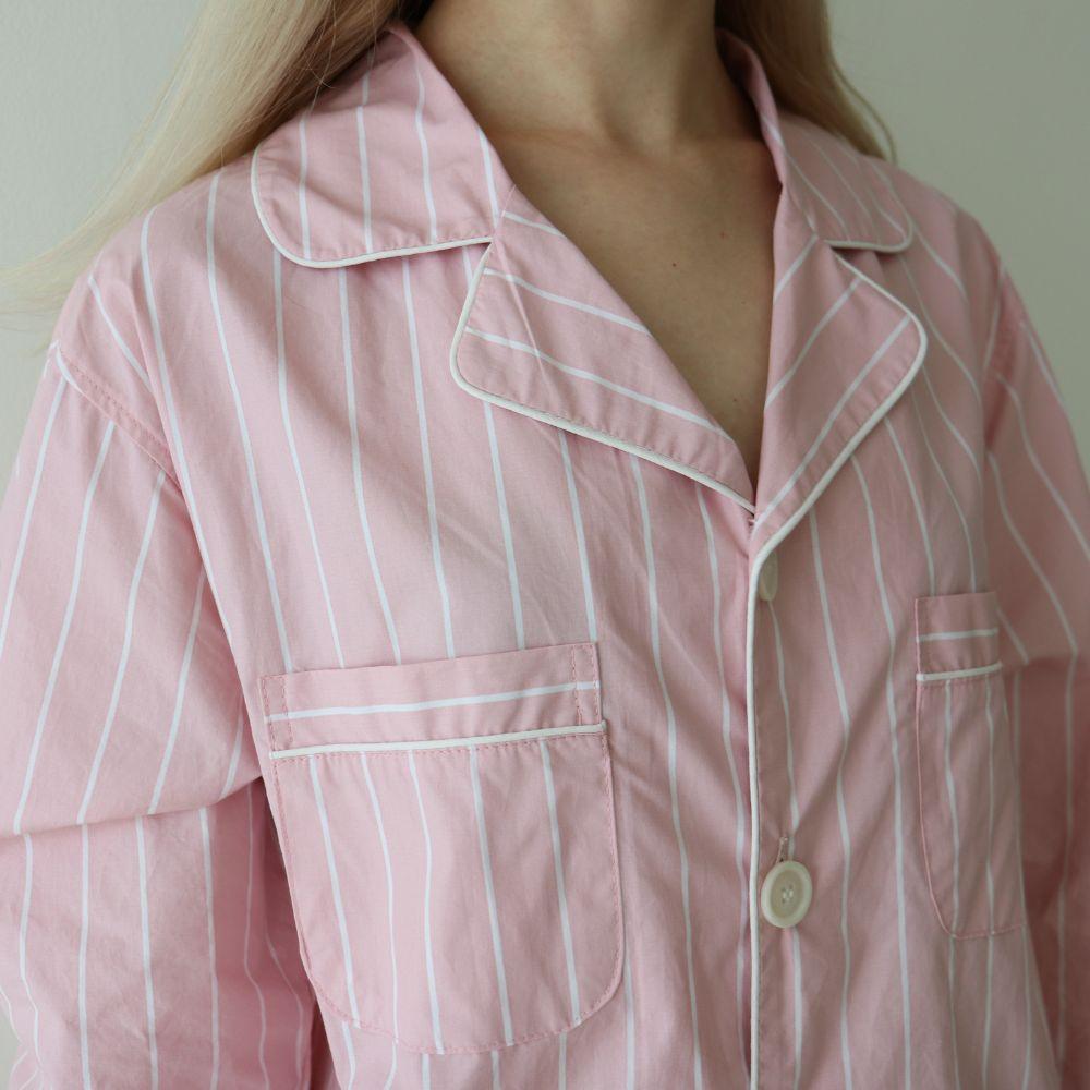 의식주의 프렌치 스트라이프 순면 긴팔 잠옷 세트