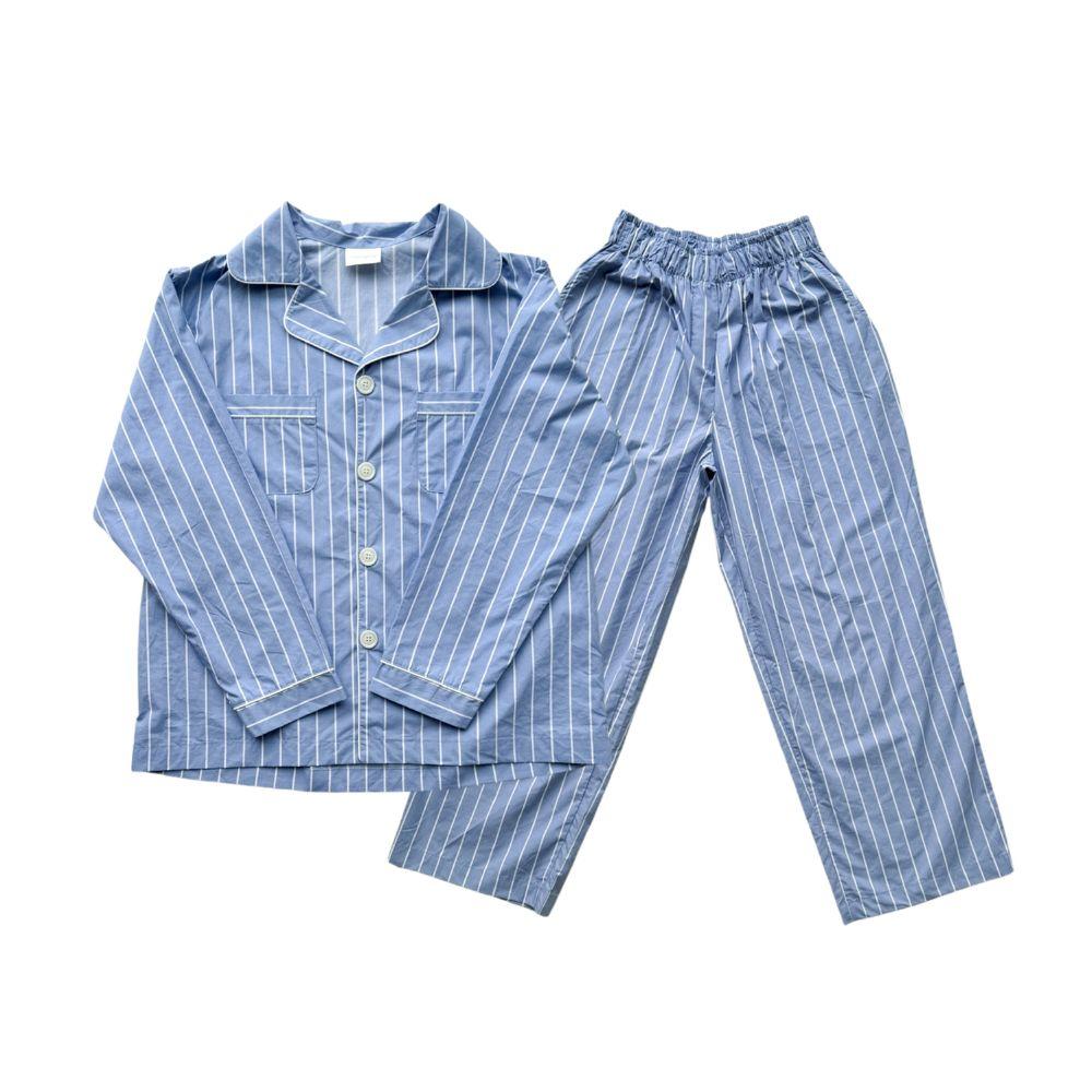 의식주의 프렌치 스트라이프 순면 긴팔 잠옷 세트