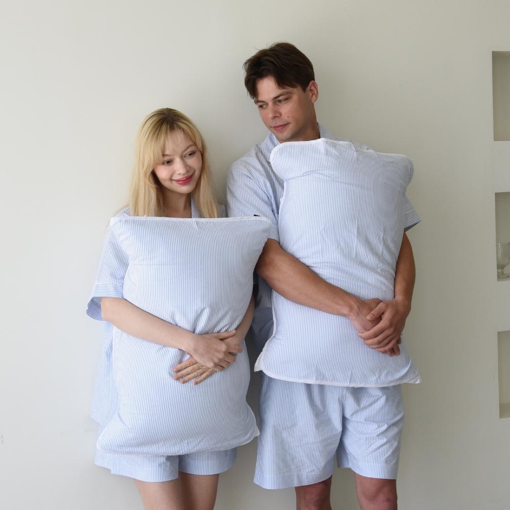 의식주의 프렌치 스트라이프 순면 밴딩 베개 커버 2장 세트