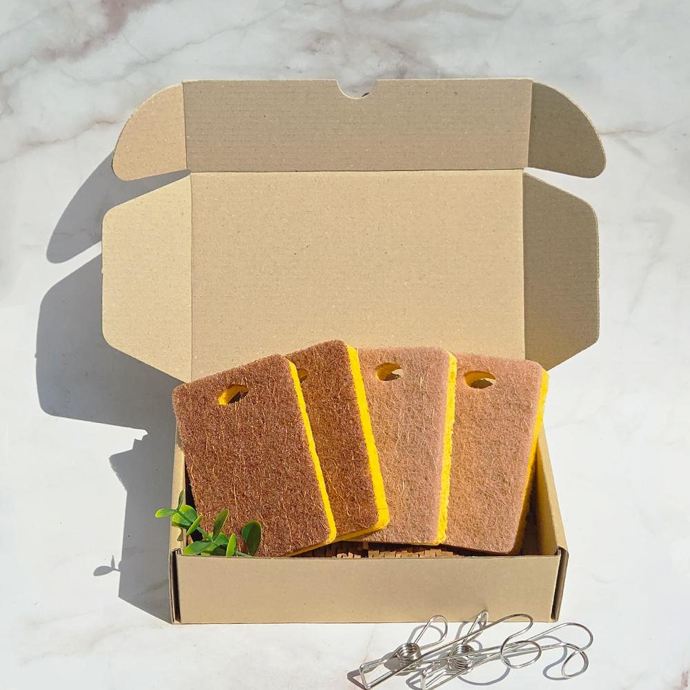 아트앤허그 천연 코코넛 수세미 4개세트 생분해 주방 양면수세미 선물