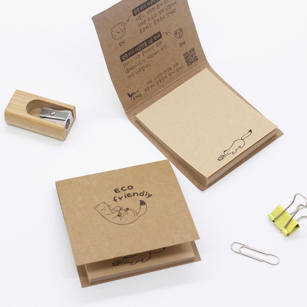 담비 크라프트 점착 메모지 50매 귀여운 접착 포스트잇 문구세트 빈티지 다꾸