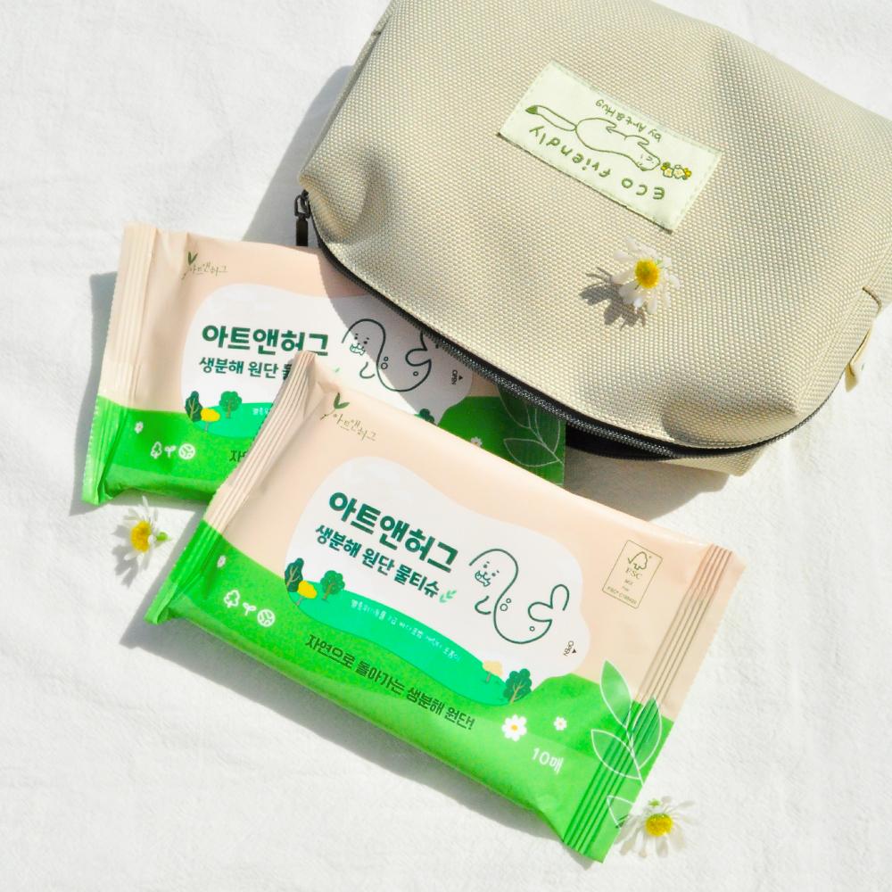 아트앤허그 휴대용 엠보싱 생분해 물티슈 10매 여행용 부드러운 무향 저자극 티슈