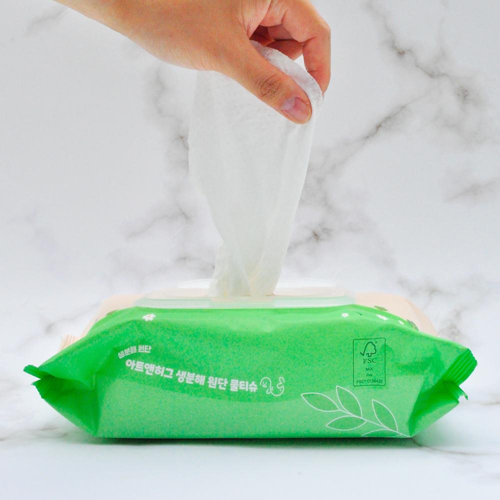 아트앤허그 생분해 물티슈 캡형 72매 5팩 대용량 세트 할인 무향 저자극 엠보싱