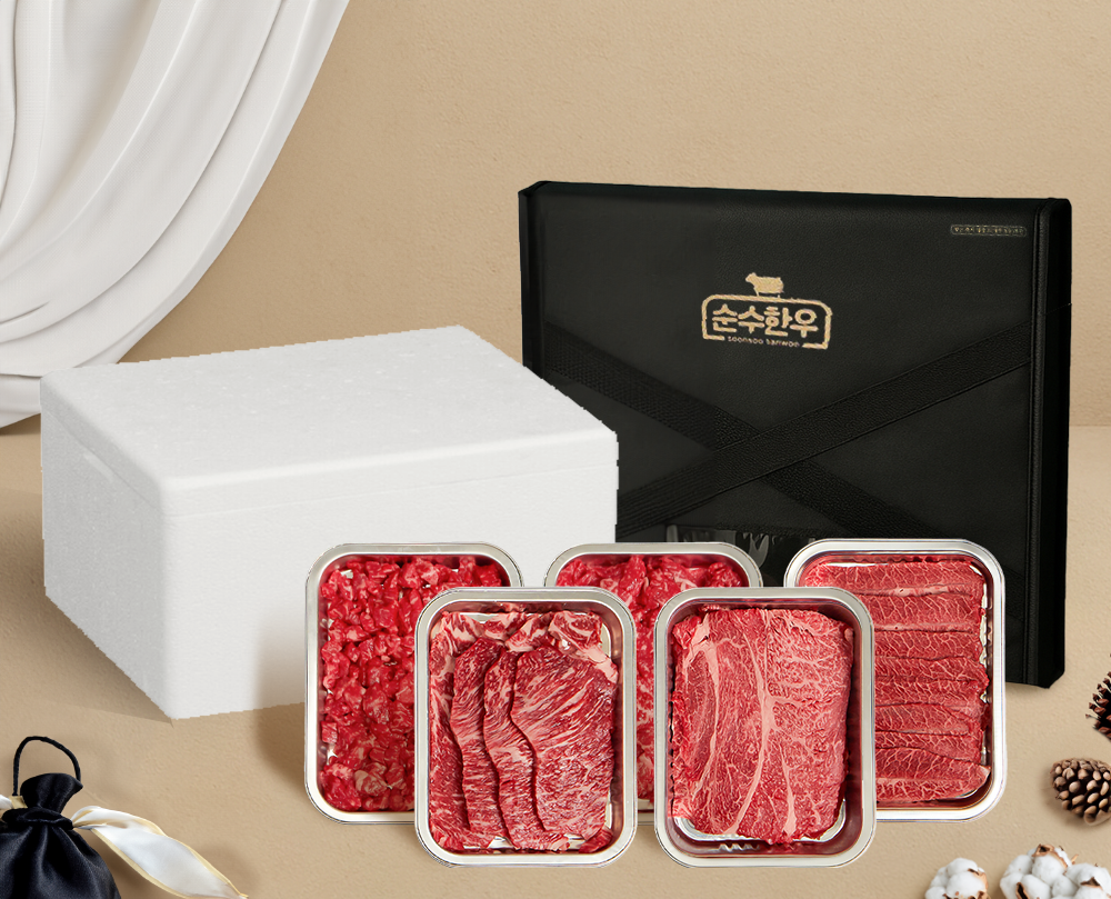 [순수한우]1+등급 정성한상 모듬세트 3호 (등심+부채+채끝+국거리+불고기 각200g)  총 1kg