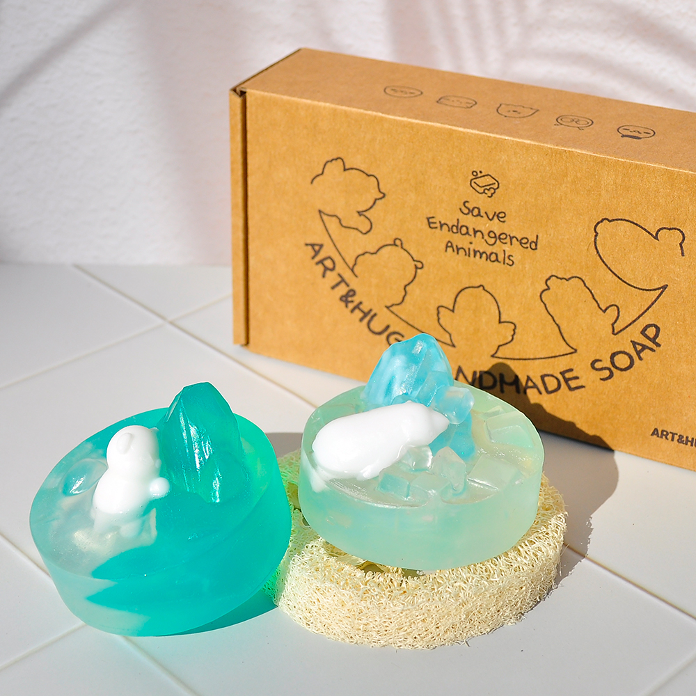 아트앤허그 북극곰 천연 수제비누 2P세트 식물성 MP비누 병풀성분 레몬오일 답례품 선물 추천