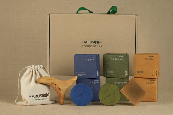 하루숲 어성초비누+샴푸바+편백괄사 3종 선물세트 제로웨이스트 욕실 패키지